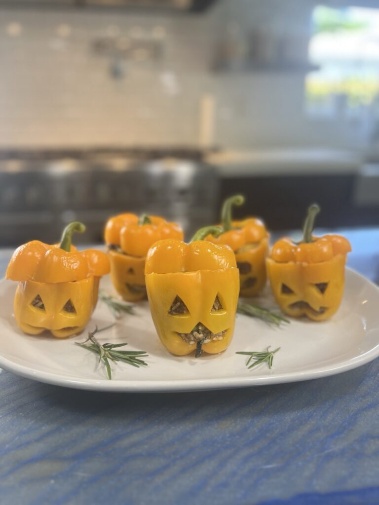 Halloween Jack O Lantern Stuffed Peppers