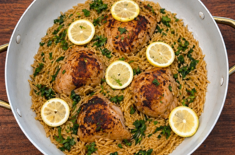 One Pot Lemon Orzo Chicken (Cuban-Inspired)